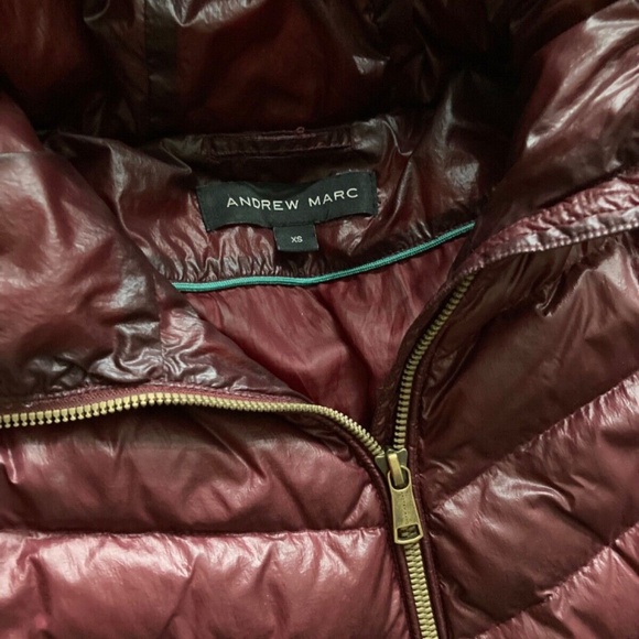 Andew Marc Rissa Burgundy Red Maroon Raccoon Fur Trim Hood Down Winter Coat XS - Picture 2 of 11